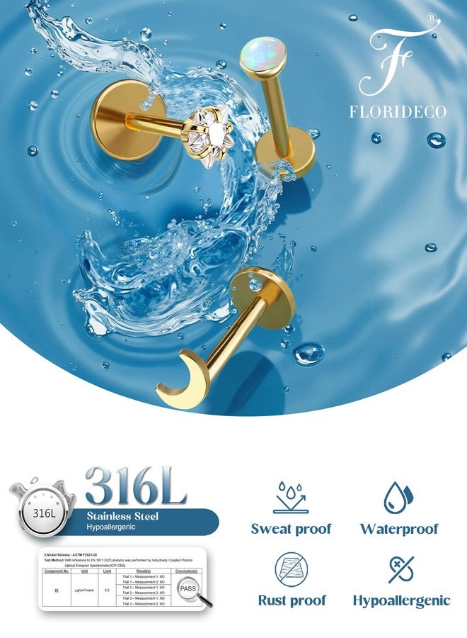 Florideco أقراط أنف فلوريديكو مطلية بالذهب عيار 14 قيراطًا بدون خيوط للنساء، حلقات أنف من الفولاذ الجراحي المضاد للحساسية، أقراط أنف مسطحة من الخلف، أقراط لابريت، حلقات شفاه، مجوهرات ثقب القلب من الزركونيا المكعبة، مقاس 20 غرامًا - Image 3